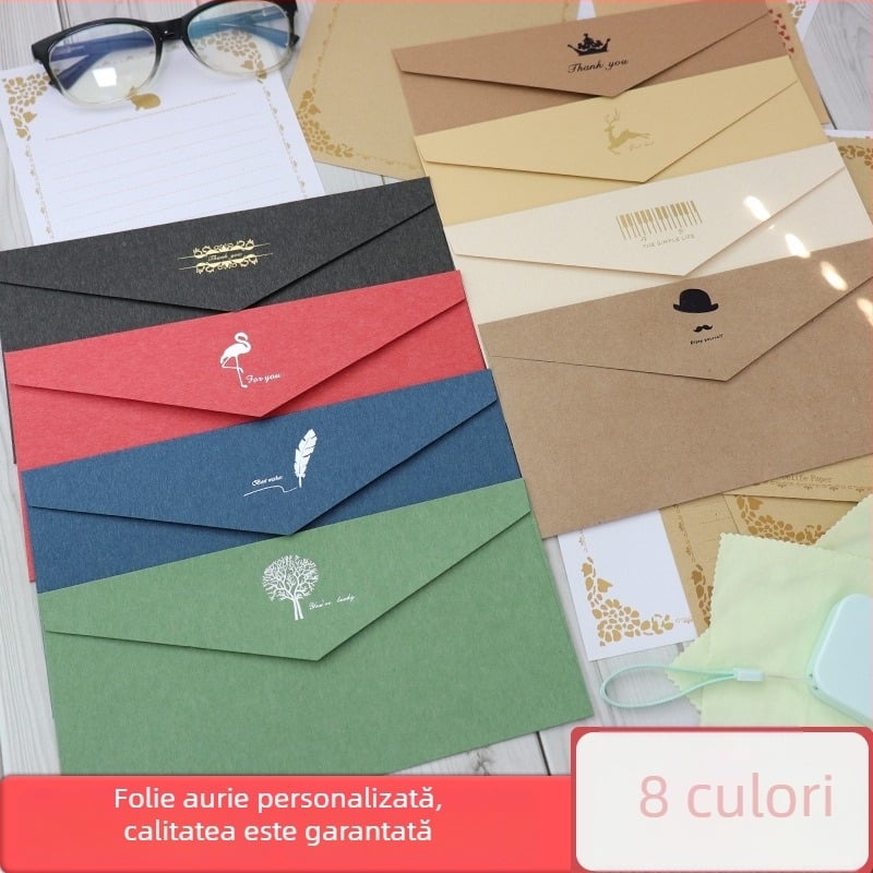 Set de hârtie de corespondență colorată și plicuri în stil european, cu ștampilă aurie, pentru proiecte de artizanat