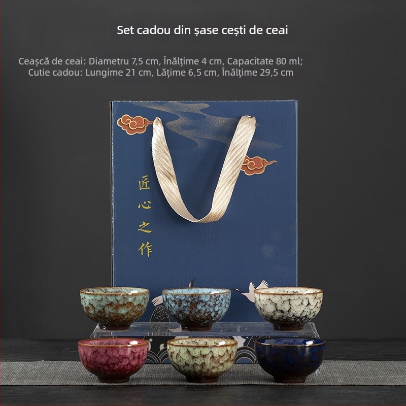 Set de ceai ceramic cu 6 cești și ceainic, în cutie cadou, cadou practic