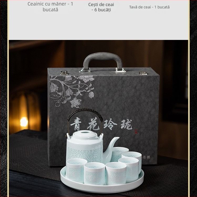 Set Gongfu din porțelan alb de înaltă calitate, cu gaiwan, ceainic și căni – cutie cadou, pentru șase persoane, stil modern minimalist