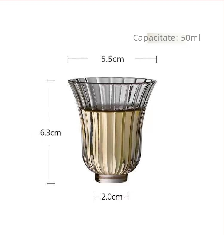Ceșcuță de ceai din sticlă, stil japonez, mic pahar de degustare cu design de petale