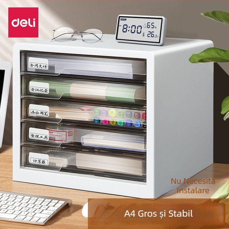 PB100 Dulap de fișiere minimalist pentru birou, sertare transparente, format A4, 5 niveluri