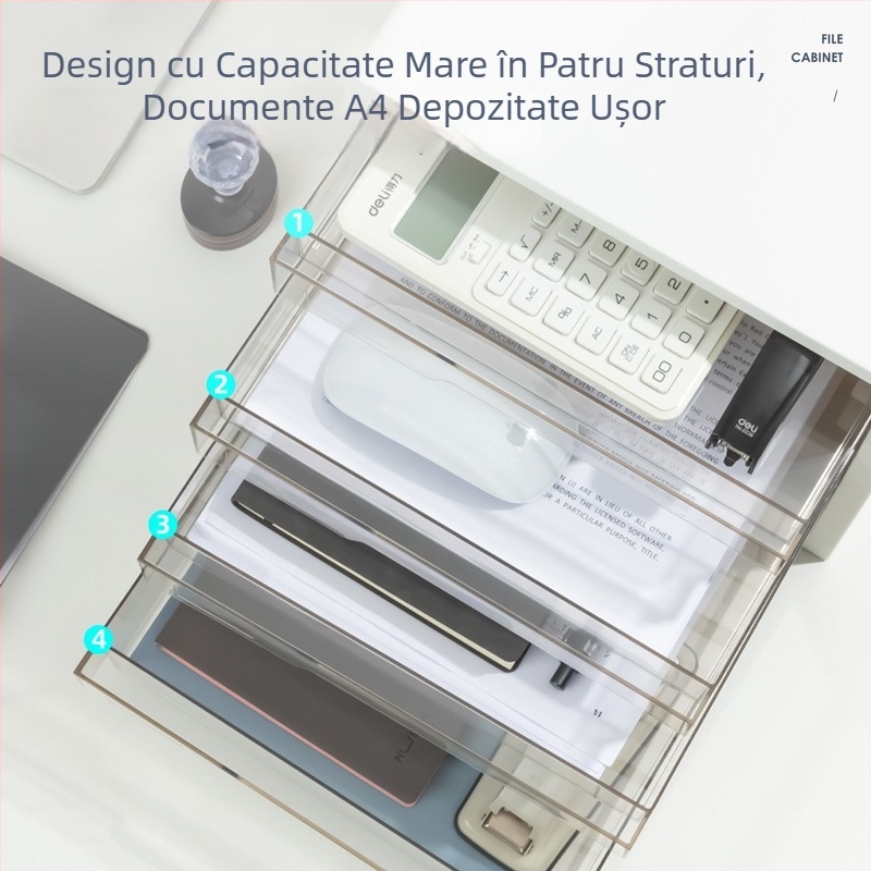 PB100 Dulap de fișiere minimalist pentru birou, sertare transparente, format A4, 5 niveluri
