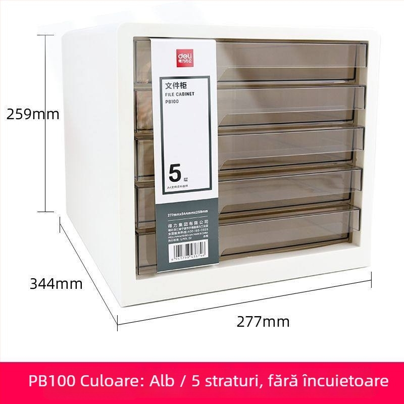 PB100 Dulap de fișiere minimalist pentru birou, sertare transparente, format A4, 5 niveluri