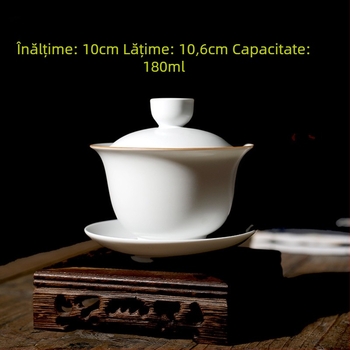 Castron de ceai ceramic cu capac, 180 ml, glazură mată, porțelan alb, mare, set din trei părți, personalizabil