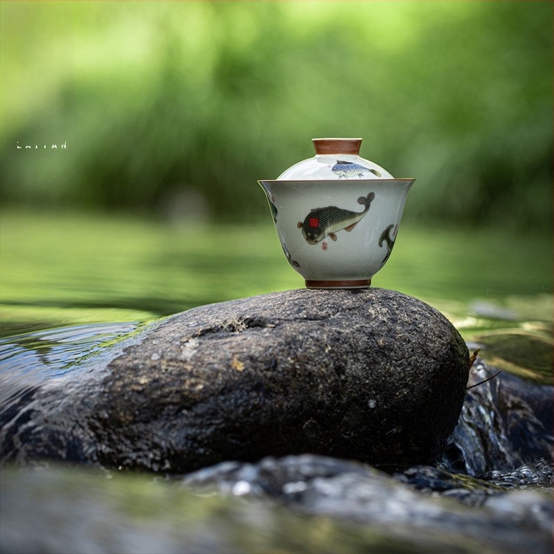 Set de ceai gaiwan cu capac, ceramică cu glazură celadon, accesorii pentru ceremonia Gongfu, în cutie cadou