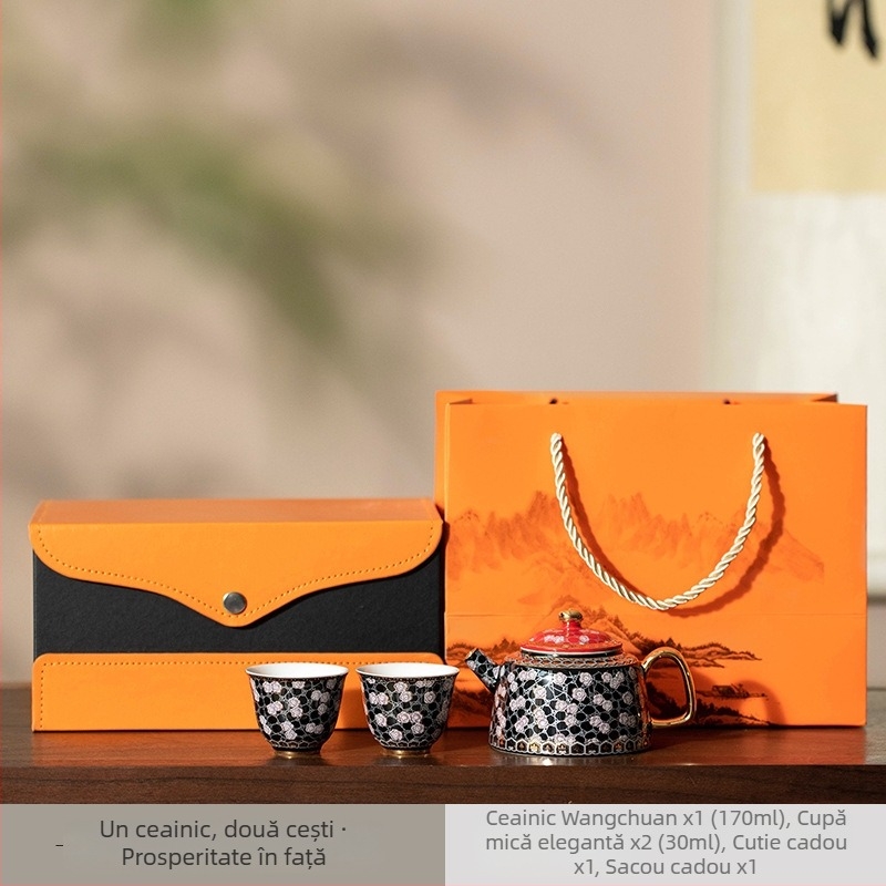 Set de ceai ceramic Gongfu cu cești de degustare, compact pentru casă și călătorii, cutie cadou pentru șase persoane