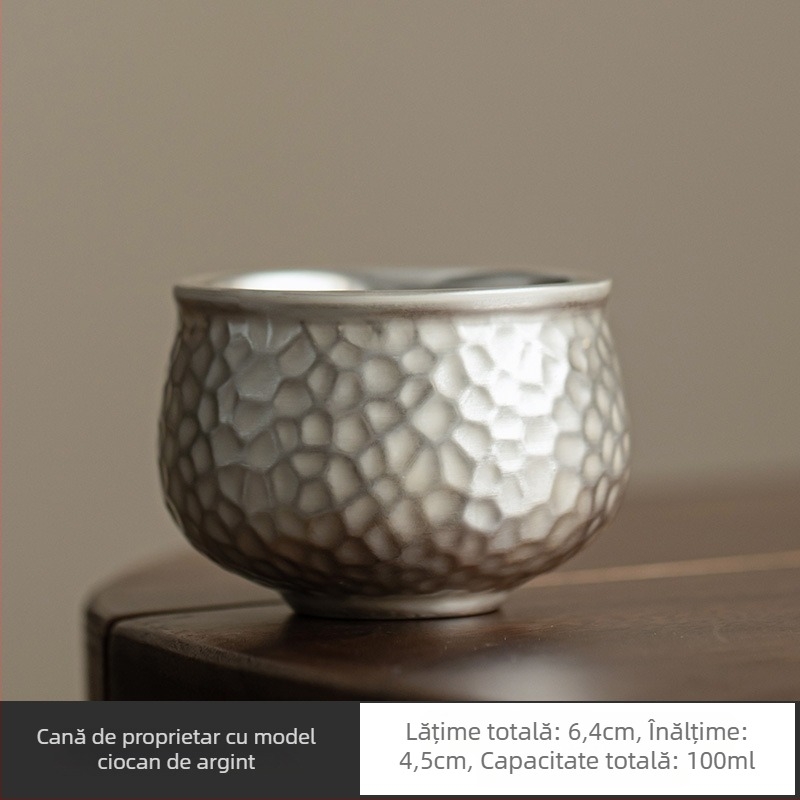 Ceașă de ceai Jian Ware din porțelan, cu textură argintie ciocănită, stil japonez, ustensile Kung Fu, ceașcă personală premium