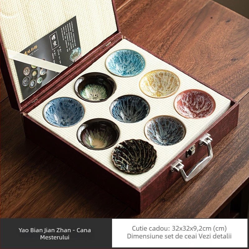 Set ceramic de ceai cu cești în stil chinezesc, glazură la temperaturi înalte, cutie cadou.