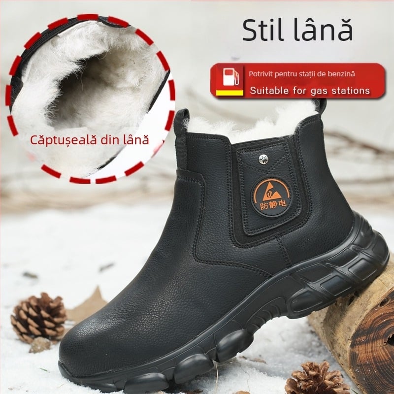 Ghete de iarnă antistatice din piele microfibră, unisex, înălțime medie, fără vârf metalic, ușoare, rezistente la frig