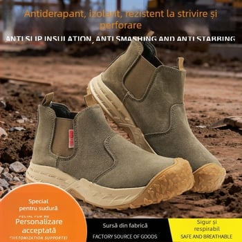 Pantofi de siguranță pentru bărbați, izolați, cu vârf din oțel — anti-derapare, anti-puncție, rezistenți la uzură, încălțăminte de lucru pentru electricieni, cu partea superioară din velur