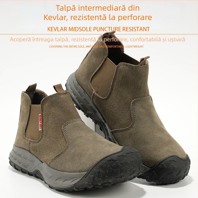 Pantofi de siguranță pentru bărbați, izolați, cu vârf din oțel — anti-derapare, anti-puncție, rezistenți la uzură, încălțăminte de lucru pentru electricieni, cu partea superioară din velur