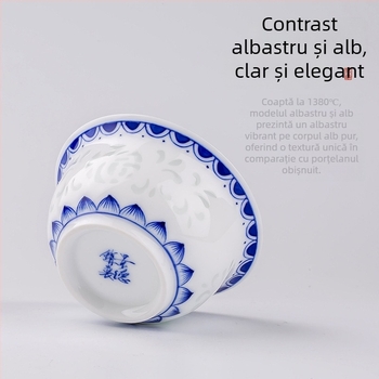 Ceașcă de ceai din porțelan pictată manual, albastru și alb, cu design decupat; set de ceai cu o singură ceașcă