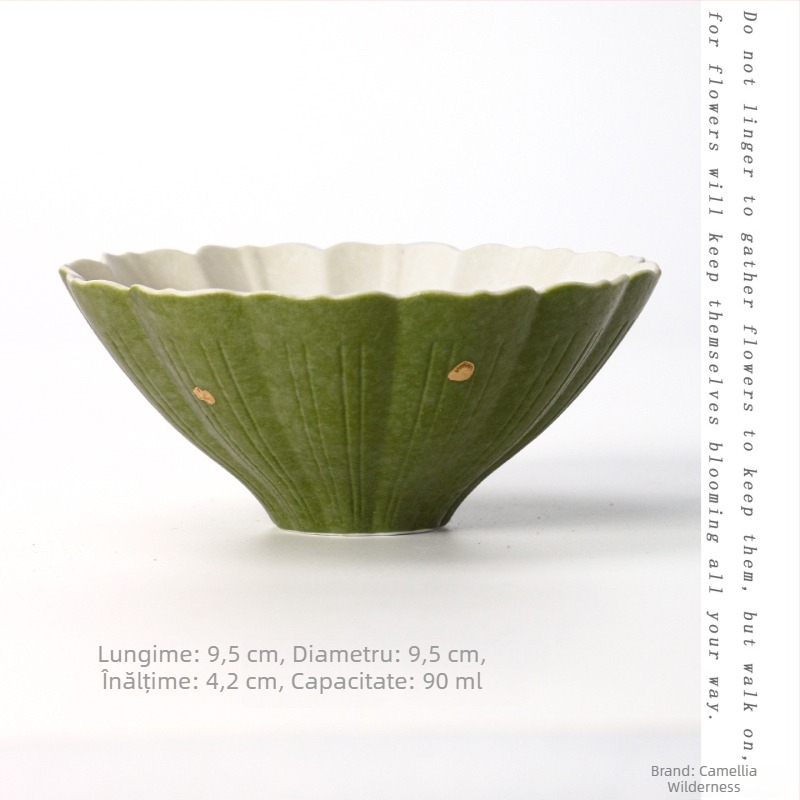 Ceașcă de ceai ceramică, glazură albastru-alb cu stropi aurii, motiv lotus portocaliu-verde, cană personală pentru ceai, stil Nou Chinezesc