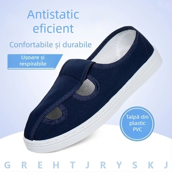 Pantofi de lucru din PVC, unisex, protecție la praf, culoare albastru-alb, antiderapare și antistatice