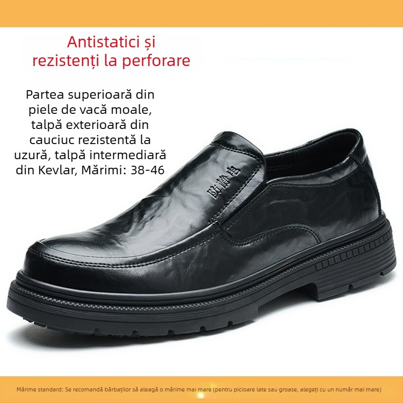 Pantofi de piele antistatice pentru bărbați, cu talpă Kevlar, rezistenți la perforare, pentru stații de carburanți și depozite de petrol.