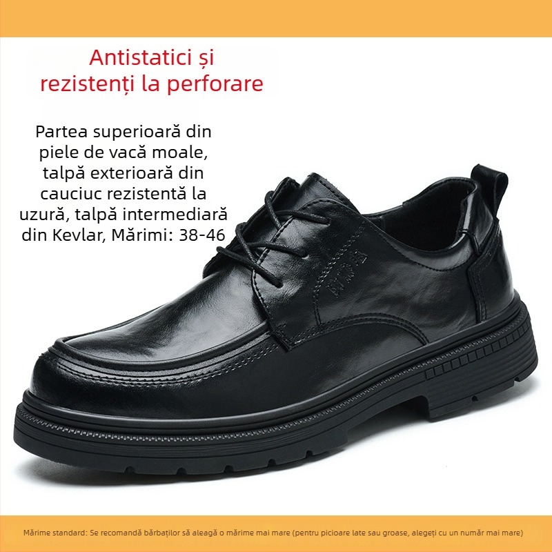Pantofi de piele antistatice pentru bărbați, cu talpă Kevlar, rezistenți la perforare, pentru stații de carburanți și depozite de petrol.