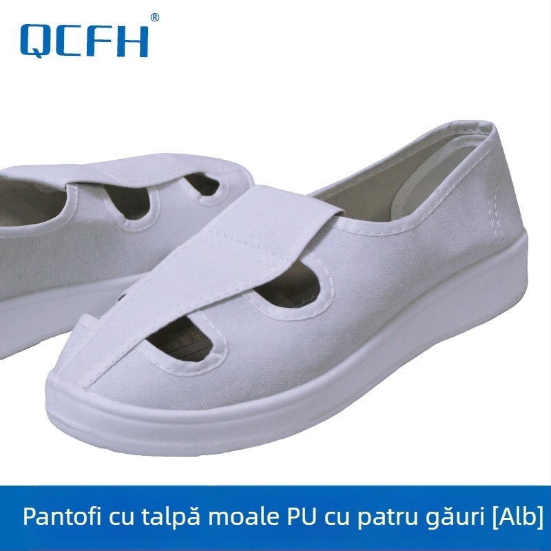 Pantofi antistatice din PU cu talpă moale îngroșată, încălțăminte de lucru ușoară cu patru ochi pentru fabrici electronice