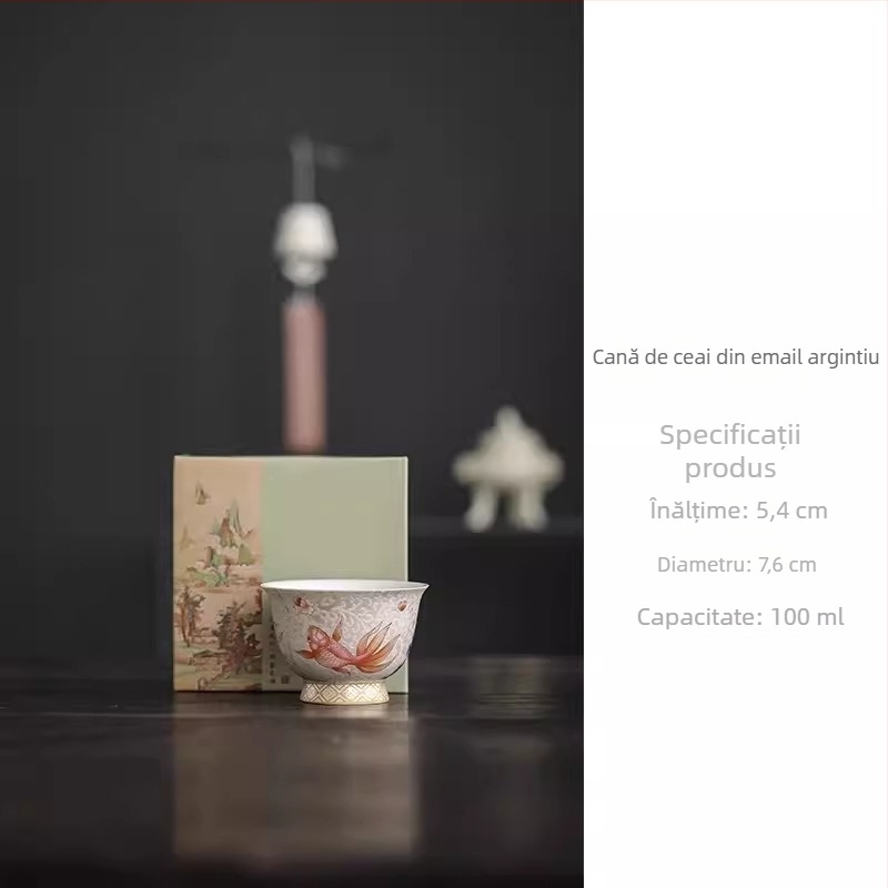 Căniță de ceai Cloisonné cu email argintiu, Gongfu ceai, pentru uz casnic – set cadou într-o cutie