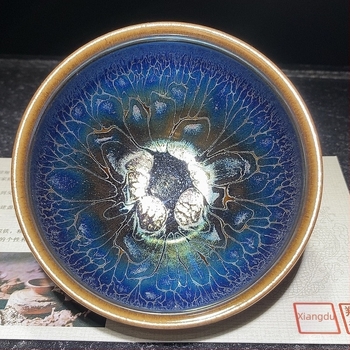Farmec albastru: lotus, ceașcă mare de ceai Jianyang, ceramică cu corp din fier, în cutie cadou, stil retro lux