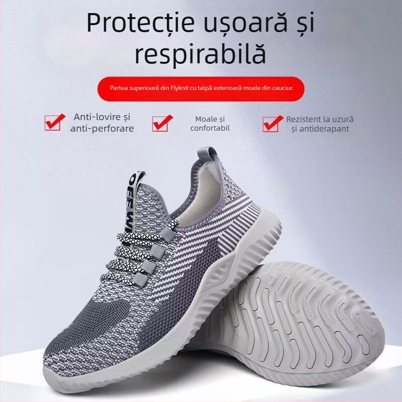 Pantofi de protecție pentru muncă, vară, ultraușori, vârf din oțel, anti-perforație, antișoc, respirabili, antiderapant