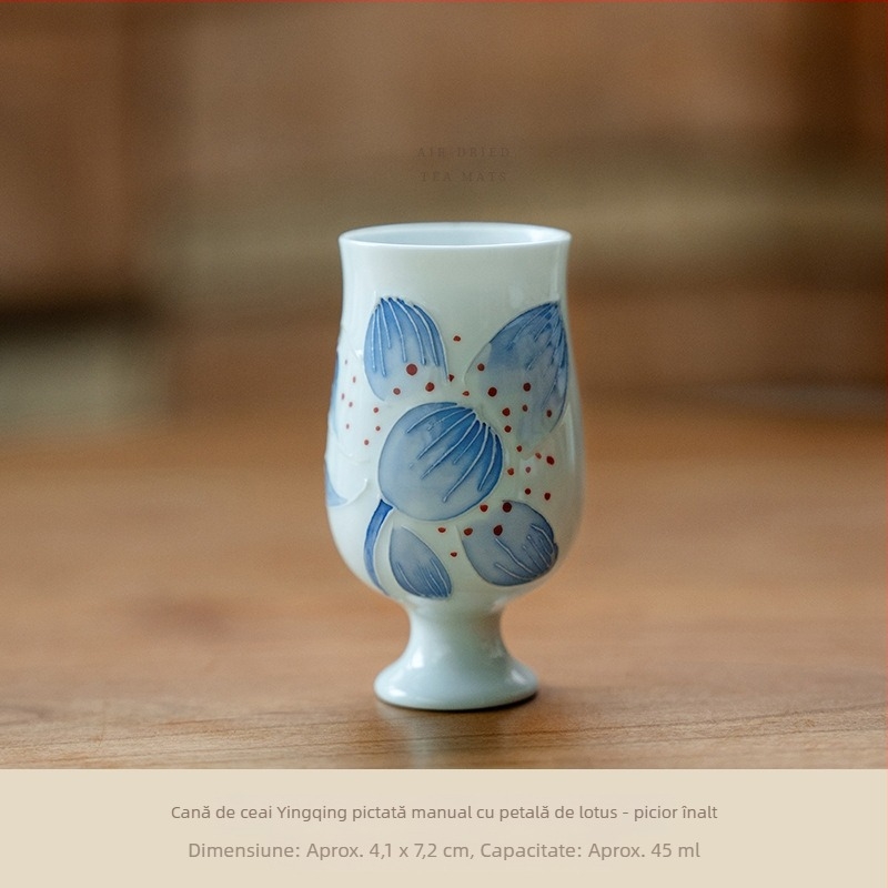 Ceașcă de ceai din ceramică, bază înaltă, petale de lotus, pictură manuală, pentru uz casnic, set Kung Fu de ceai de înaltă calitate.