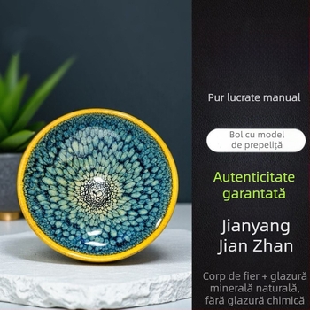 Jianyang Jianzhan Ceai ceramic verde păsărică în formă de pălărie, glazură minerală originală, corp de fier