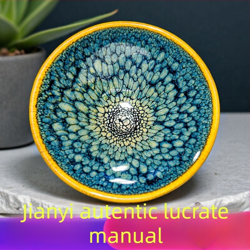 Jianyang Jianzhan Ceai ceramic verde păsărică în formă de pălărie, glazură minerală originală, corp de fier