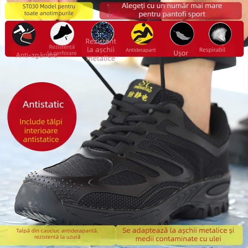 Pantofi de protecție pentru bărbați – pentru exterior, protecție la șoc și perforare, ușori, antiderapante, rezistenți la ulei, izolați, negri