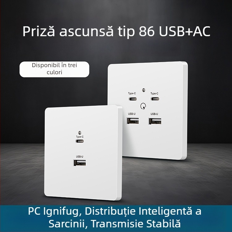 Panou priză Type-C cu încărcare rapidă, lângă pat, USB 20W pentru Android și iPhone