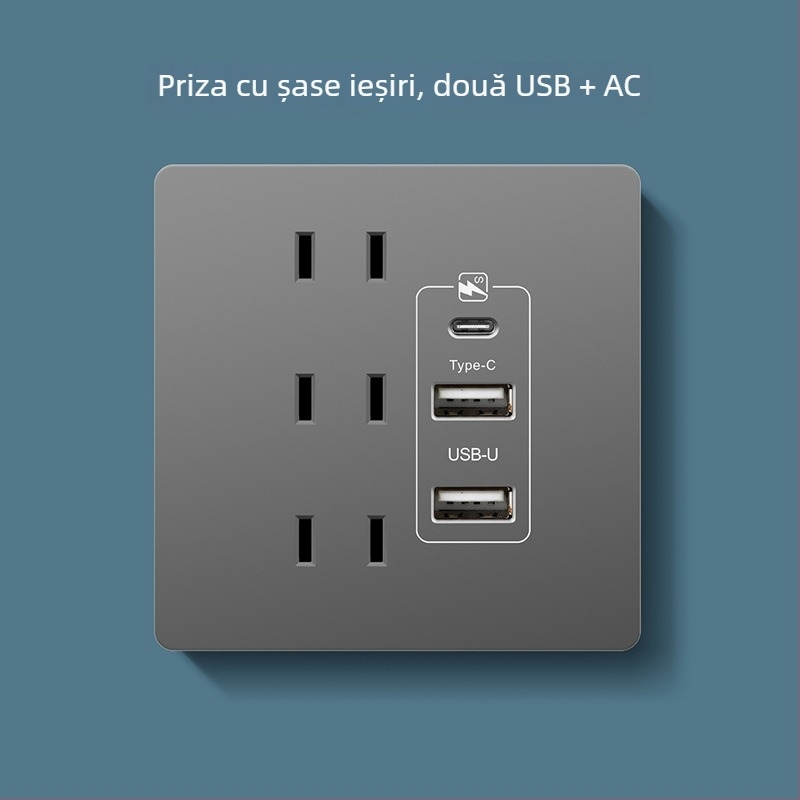 Panou priză Type-C cu încărcare rapidă, lângă pat, USB 20W pentru Android și iPhone