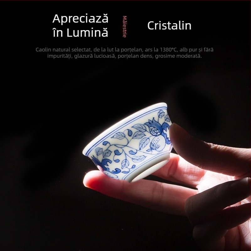 Ceașcă de ceai din porțelan pictat manual, albastru și alb, mică, pentru uz casnic