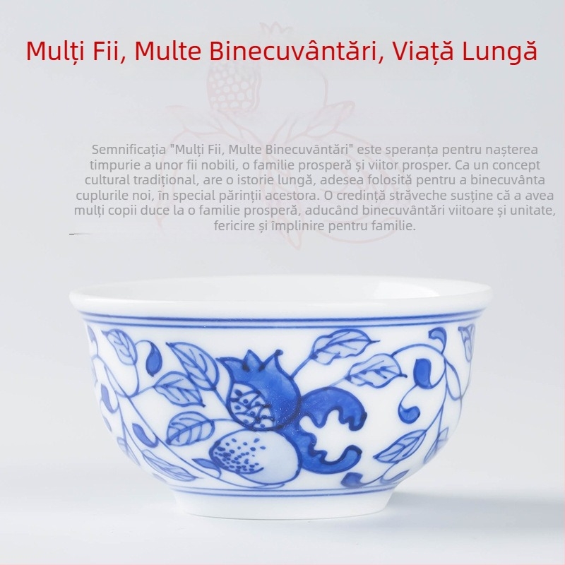 Ceașcă de ceai din porțelan pictat manual, albastru și alb, mică, pentru uz casnic