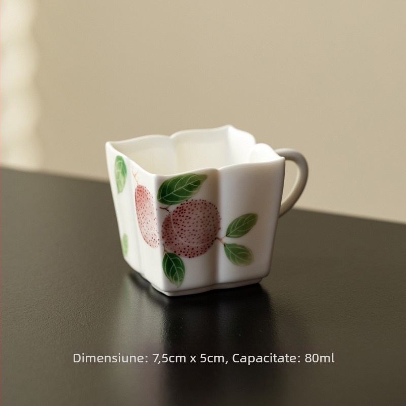 Ceșuță de ceai pictată manual, subglazură Lychee, ceramică pătrată, stil japonez, pentru uz personal