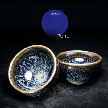 Ceașcă de ceai ceramică cu glazură neagră, confecționată manual, arsă în cuptor cu lemne - set Kung Fu