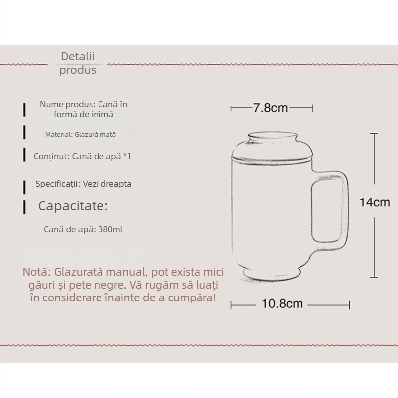 ceașcă de ceai din porțelan alb cu glazură mată, stil modern minimalist, formă concentrică, capacitate mare