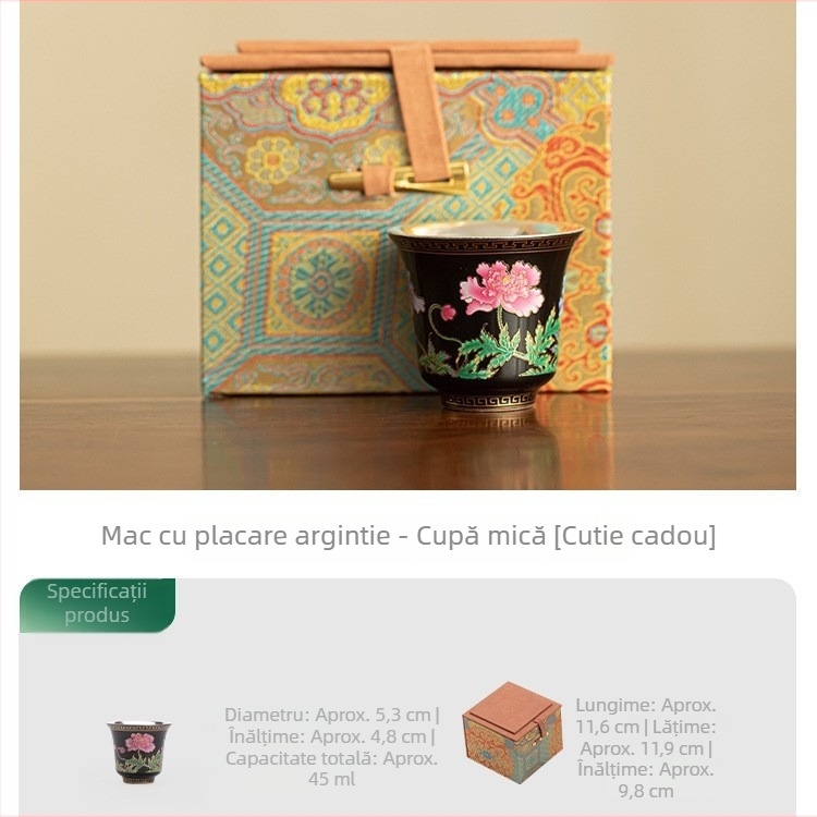 Ceașcă de ceai cu email aurit, set ceramic lucrat manual pentru ceai Gongfu