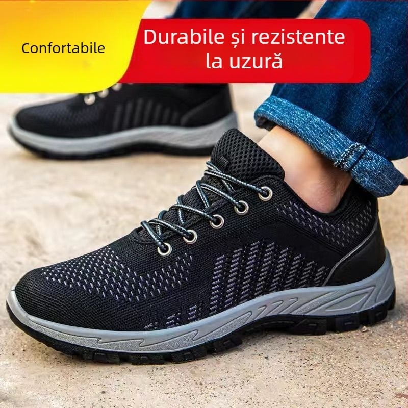 Pantofi de protecție pentru vară, pentru bărbați și femei, vârf din oțel respirabil, protecție la impact și perforare, parte superioară din plasă ușoară