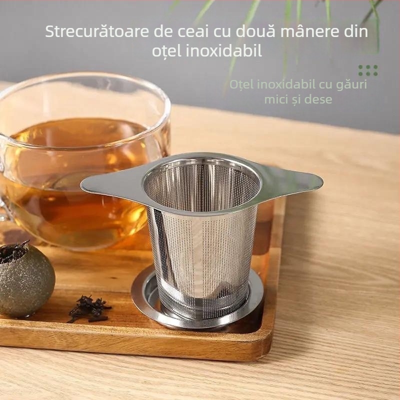 Filtru de ceai din oțel inoxidabil 304 pentru uz casnic, infuzor conic cu două mânere, separator de frunze de ceai, ușor de curățat