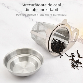 Filtru de ceai din oțel inoxidabil 304, farfuriu pentru ceai și linguriță – uz casnic