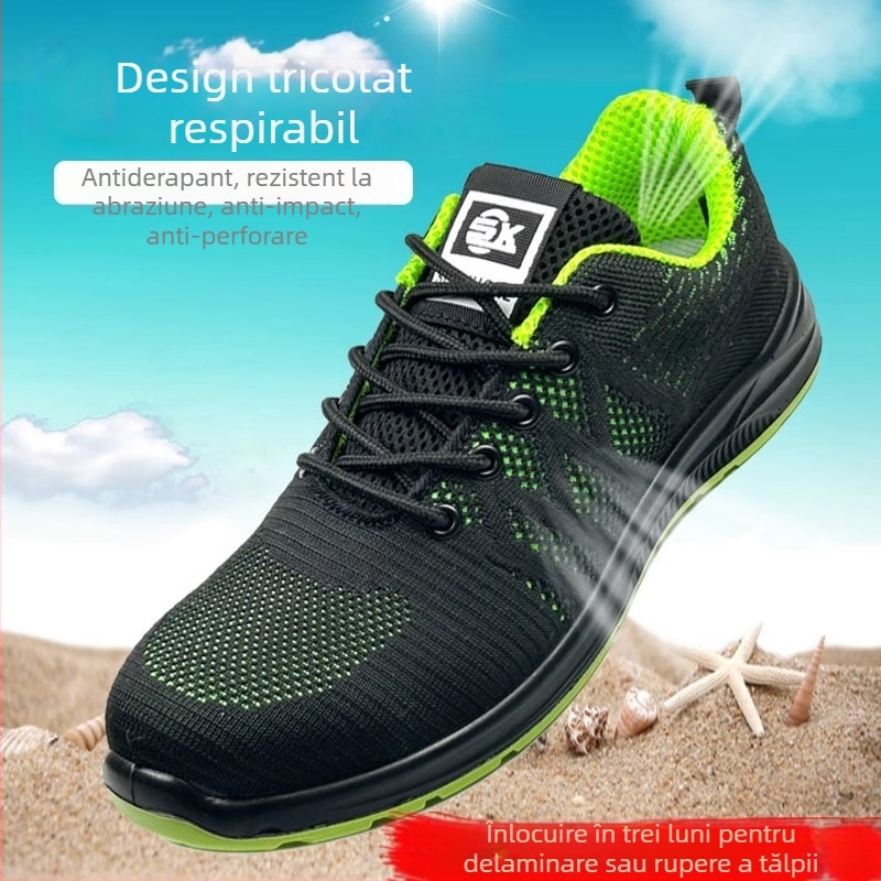 Pantofi de protecție cu vârf din oțel, pentru bărbați și femei, ușori, respirabili, antișoc și anti-perforație, tricot, antiaderenți, pentru șantier vara