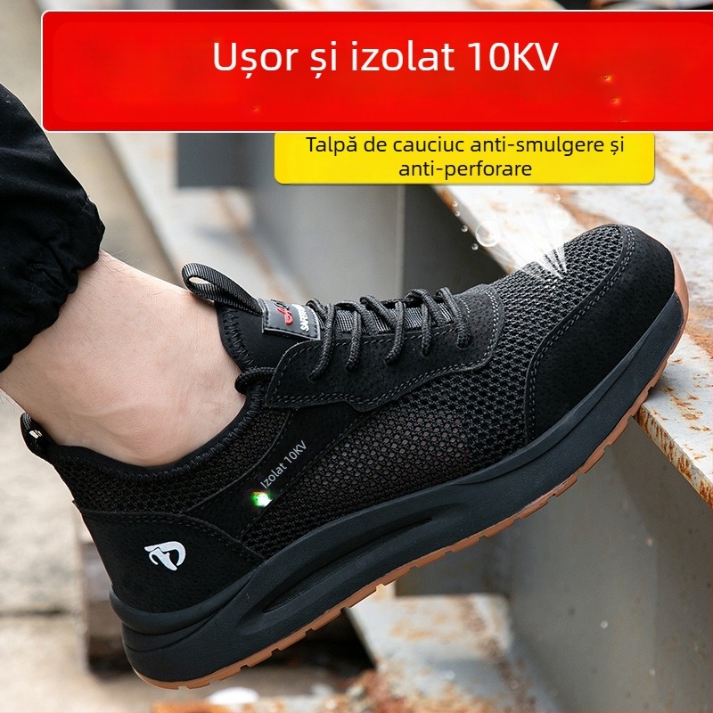 Pantofi de protecție de vară pentru bărbați, respirabili, izolați, ușori, rezistenți la uzură, anti-derapare, cu vârf din oțel pentru atelier
