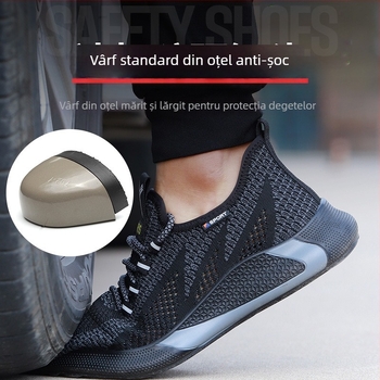 Pantofi de siguranță din Flyknit, vârf din oțel, protecție împotriva loviturilor și pătrunderilor, antiderapant, anti-miros, încălțăminte de lucru de vară