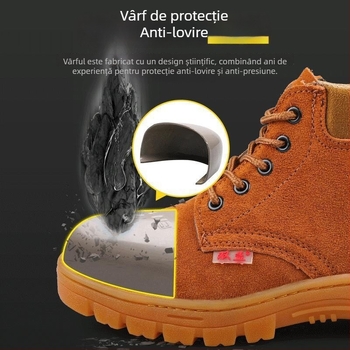 Pantofi de protecție pentru bărbați, vârf din oțel, rezistenți la lovire și perforare, piele naturală, anti-miros, rezistenți la căldură și temperaturi înalte, talpă cu placă metalică