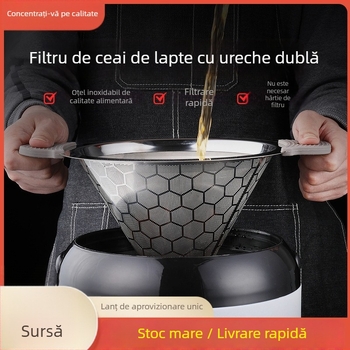 Filtru de ceai din oțel inoxidabil 304 pentru ceai cu lapte, cu mânere duble, filtru cu plasă ultra-fină, capacitate mare