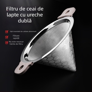 Filtru de ceai din oțel inoxidabil 304 pentru ceai cu lapte, cu mânere duble, filtru cu plasă ultra-fină, capacitate mare
