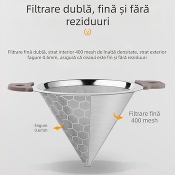 Filtru de ceai din oțel inoxidabil 304 pentru ceai cu lapte, cu mânere duble, filtru cu plasă ultra-fină, capacitate mare