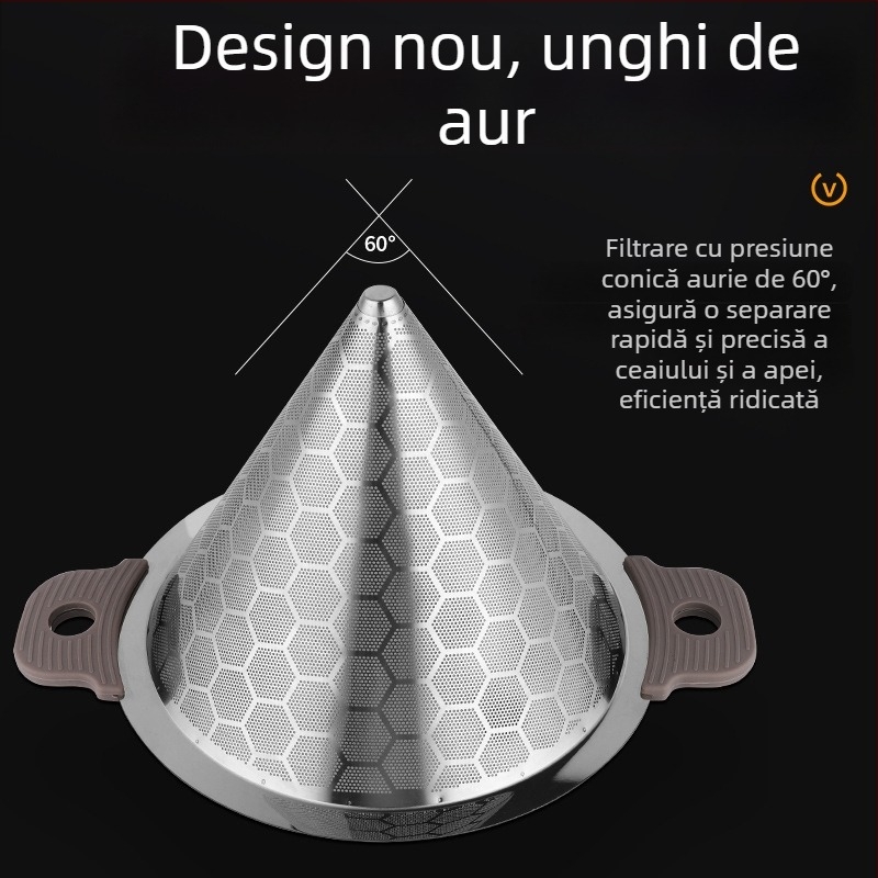 Filtru de ceai din oțel inoxidabil 304 pentru ceai cu lapte, cu mânere duble, filtru cu plasă ultra-fină, capacitate mare