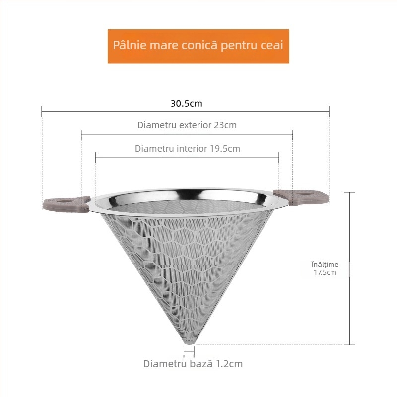 Filtru de ceai din oțel inoxidabil 304 pentru ceai cu lapte, cu mânere duble, filtru cu plasă ultra-fină, capacitate mare