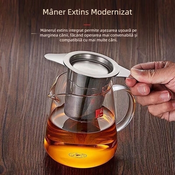 Filtru de ceai din oțel inoxidabil, infuzor cu mâner dublu, ușor de curățat, separator conic pentru frunze de ceai