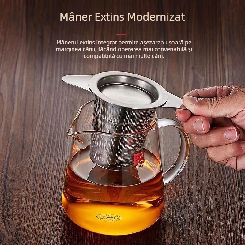 Filtru de ceai din oțel inoxidabil, infuzor cu mâner dublu, ușor de curățat, separator conic pentru frunze de ceai